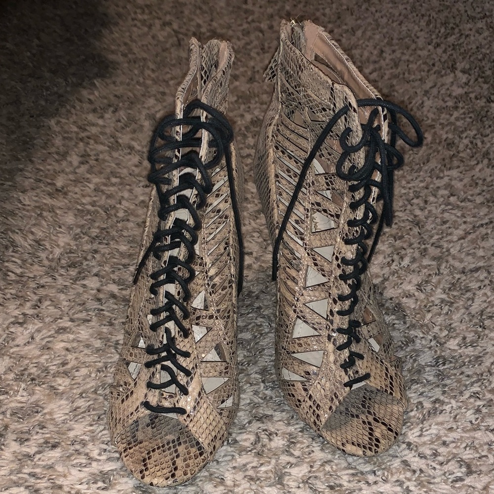 Lace-Up Snake Print Heels